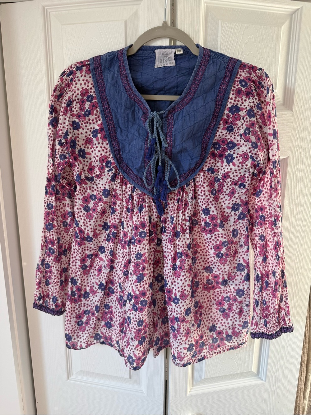 Blue Boheme Blue Boho Peasant Blouse One Size